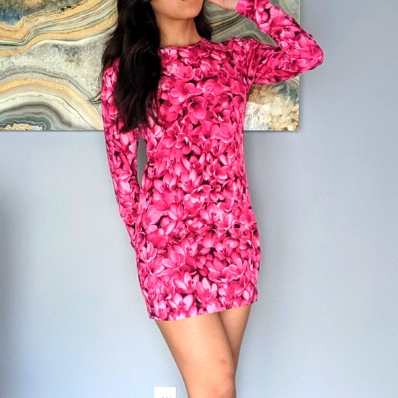 Michael Kors pink floral mini bodycon dress - Picture 1 of 5